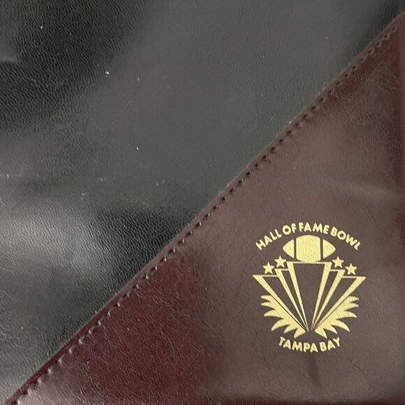 Document Bag Unisex Black Brown Faux Leather Hall Of Fame Bowl Organization Snap - Picture 7 of 8